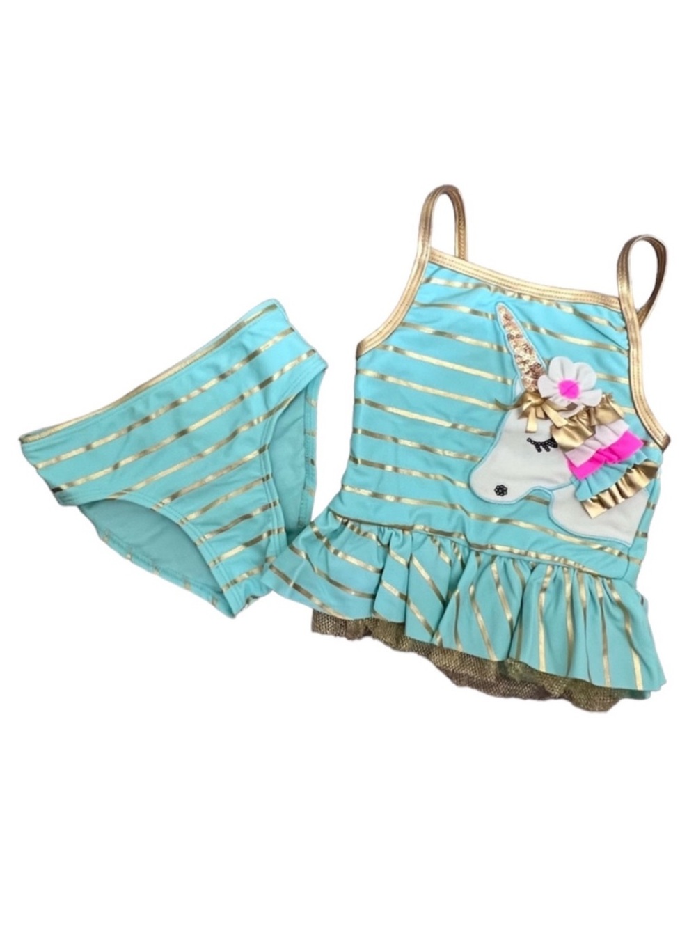 Flapdoodles Striped Unicorn 2-Piece Tankini Swimsuit